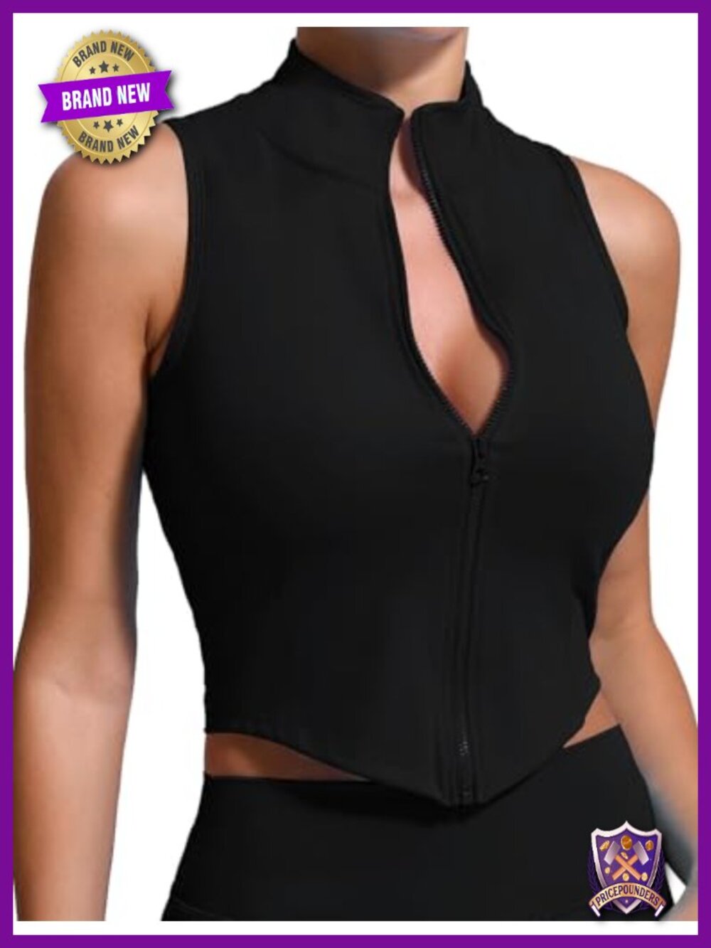 Sleeveless Full Zip Golf Tank Top Nylon Spandex Curve Hem Slim Fit